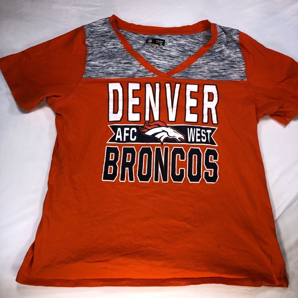 NFL Team Apparel Denver Broncos Orange Gray V-Neck T-Shirt AFC West Women L